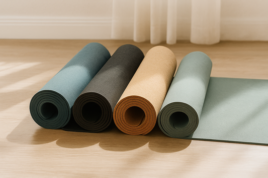 PrimeVita eco-friendly yoga mats displayed in bright studio with natural sunlight and calm atmosphere