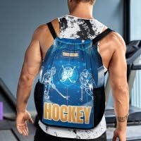 Custom Hockey Drawstring Backpack - Cool Cinch Sack, String Backpacks with Pocket for Kids Women Men Boys Girls for Gym Outdoor Sports Travel Athletic Drawstring Bag - Lightweight/Foldable