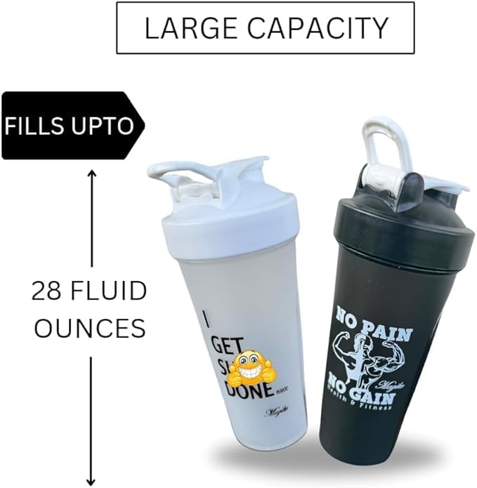 Blender Shaker Bottles for Protein, 28oz Portable Leakproof Pre-Workout Nutrition Water Bottle, BPA-Free Gym Protein Shaker for Sports & Outdoor Motivational Protein Shaker (Black/Silver)