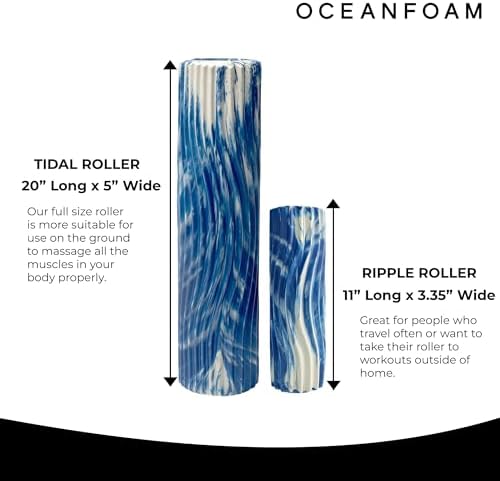 Oceanfoam Tidal Roller - Royal Marbled - Muscle Massage Foam Roller for Back Pain & Stretching - Firm and Ergonomic Wide Wave Textured - Yoga, Athletics, & Wellness - Full Size, 20" x 5"