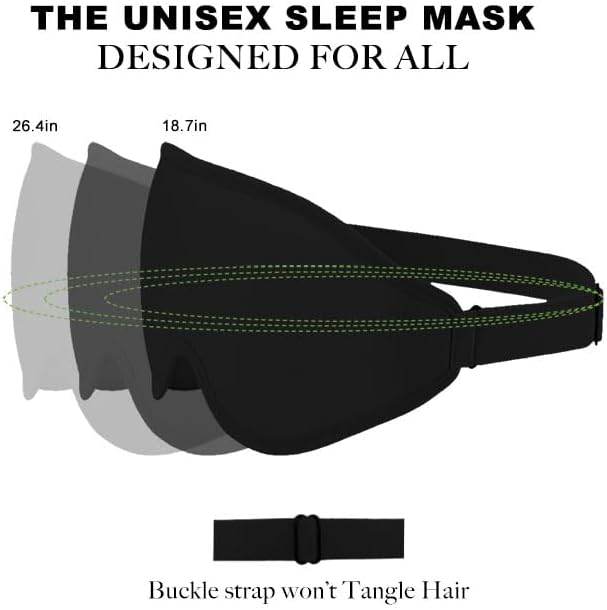 3D Sleep Mask for Side Sleepers, Blackout & Zero Pressure - Breathable Memory Foam, Lash Extensions Friendly - Adjustable for Travel, Yoga & Deep Sleep Black