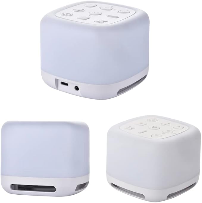 White Noise Sound Machine with Bluetooth Speaker, Night Light 40 Soothing Sounds 9 Color Lights Rechargeable Portable for Baby Kids Adults