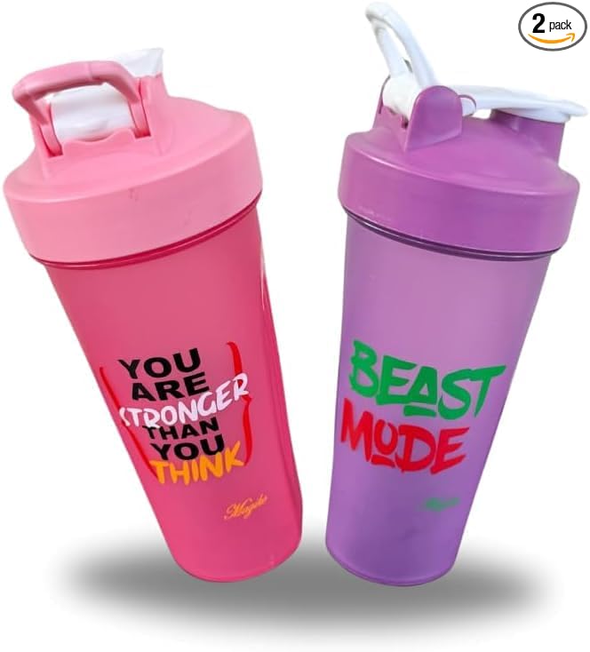 Magiko Blender Shaker Bottles for Protein, 28oz Portable Leakproof Pre-Workout Nutrition Water Bottle, BPA-Free Gym Protein Shaker for Sports & Outdoor Motivational Protein Shaker (Pink/Purple)