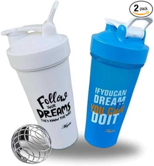 Magiko Blender Shaker Bottles for Protein, 28oz Portable Leakproof Pre-Workout Nutrition Water Bottle, BPA-Free Gym Protein Shaker for Sports & Outdoor Motivational Protein Shaker (White Blue)