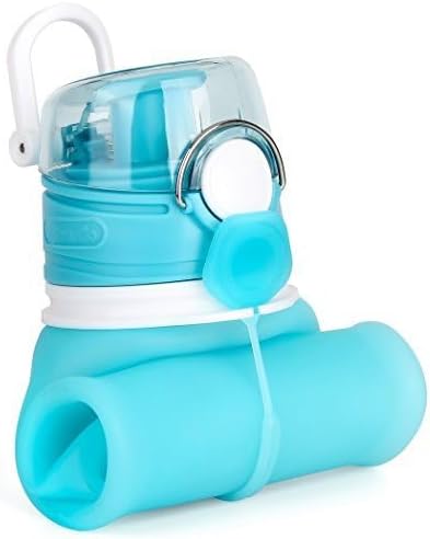 Valourgo Collapsible Water Bottle, Silicone Foldable with Leak Proof Valve BPA Free, Aqua Blue, 21 oz