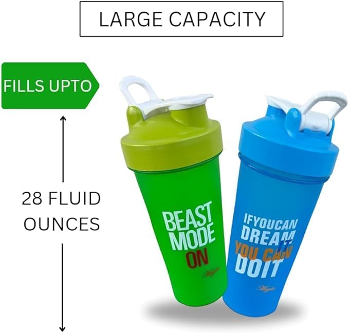Blender Shaker Bottles for Protein, 28oz Portable Leakproof Pre-Workout Nutrition Water Bottle, BPA-Free Gym Protein Shaker for Sports & Outdoor Motivational Protein Shaker (Blue/Green)