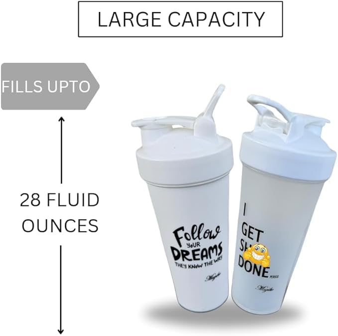 Magiko Blender Shaker Bottles for Protein, 28oz Portable Leakproof Pre-Workout Nutrition Water Bottle, BPA-Free Gym Protein Shaker for Sports & Outdoor Motivational Protein Shaker (White Green)