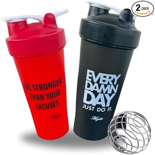 Magiko Blender Shaker Bottles for Protein, 28oz Portable Leakproof Pre-Workout Nutrition Water Bottle, BPA-Free Gym Protein Shaker for Sports & Outdoor Motivational Protein Shaker (Black Orange)