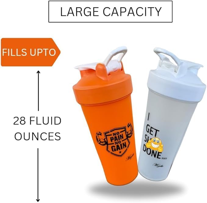 Blender Shaker Bottles for Protein, 28oz Portable Leakproof Pre-Workout Nutrition Water Bottle, BPA-Free Gym Protein Shaker for Sports & Outdoor Motivational Protein Shaker (Orange/Silver)
