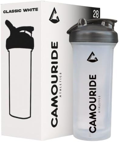 2 Pack 28 oz Protein Shaker Bottles with Wire Whisk and Washing Brush – BPA-Free, Leak-Proof Shaker Cups for Protein Shakes & Smoothies – Large Plastic Mixer Bottles – Classic White & Midnight Black