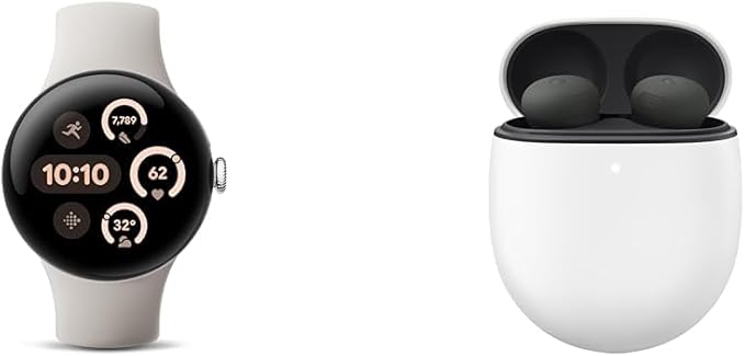 Google Bundle - Pixel Watch 3 (Polished Silver/Porcelain Band - 41mm WiFi) & Pixel Buds Pro 2 Earbuds (Hazel)