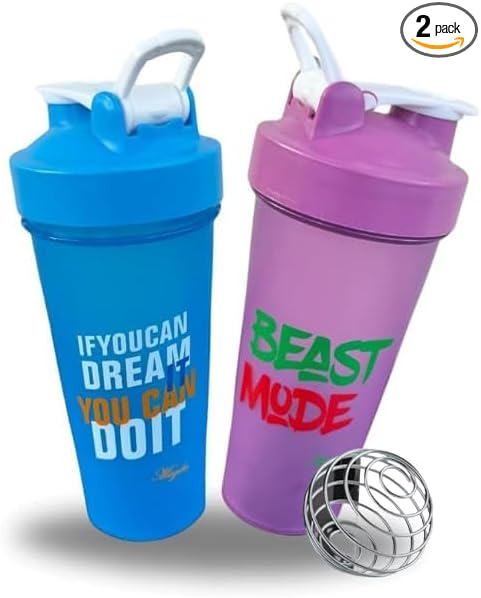 Blender Shaker Bottles for Protein, 28oz Portable Leakproof Pre-Workout Nutrition Water Bottle, BPA-Free Gym Protein Shaker for Sports & Outdoor Motivational Protein Shaker (Blue/Purple)