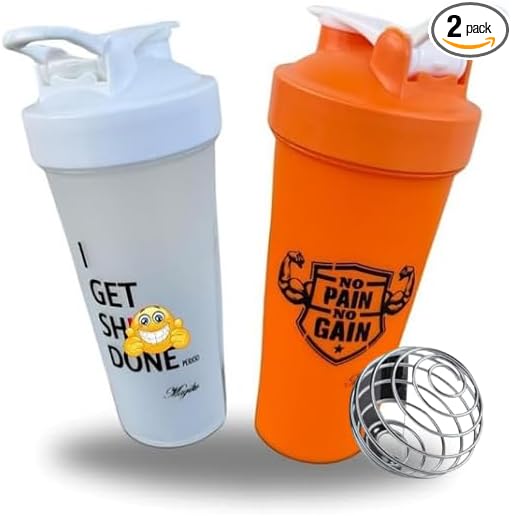 Blender Shaker Bottles for Protein, 28oz Portable Leakproof Pre-Workout Nutrition Water Bottle, BPA-Free Gym Protein Shaker for Sports & Outdoor Motivational Protein Shaker (Orange/Silver)