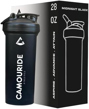 2 Pack 28 oz Protein Shaker Bottles with Wire Whisk and Washing Brush – BPA-Free, Leak-Proof Shaker Cups for Protein Shakes & Smoothies – Large Plastic Mixer Bottles – Classic White & Midnight Black