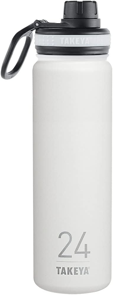 Takeya Originals 24 oz Vacuum Insulated Stainless Steel Water Bottle with Spout Lid, White
