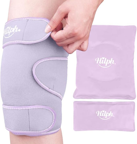 Hilph Large Hot & Cold Therapy Knee Ice Wrap with Dual Gel Packs & Adjustable Brace for Full Knee Coverage, Pain Relief for Replacement Surgery, Arthritis, ACL, Meniscus Tear, Women, Men Purple