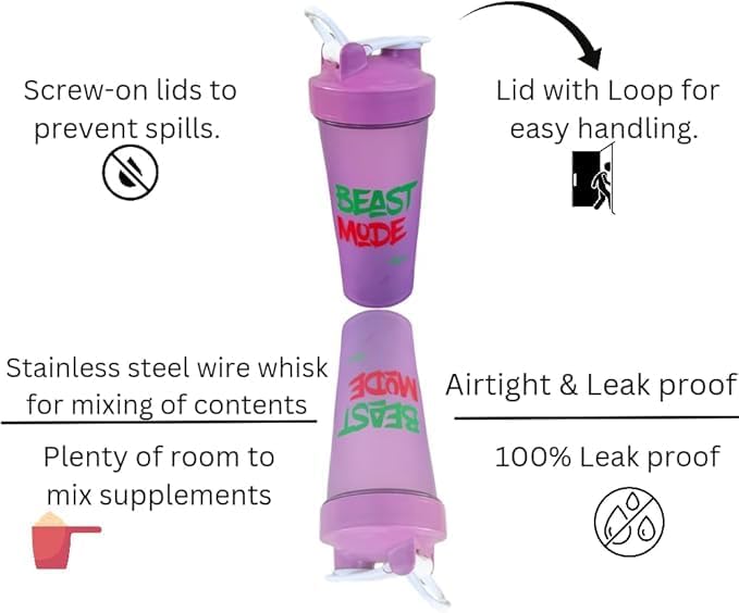 Blender Shaker Bottles for Protein, 28oz Portable Leakproof Pre-Workout Nutrition Water Bottle, BPA-Free Gym Protein Shaker for Sports & Outdoor Motivational Protein Shaker (Blue/Purple)