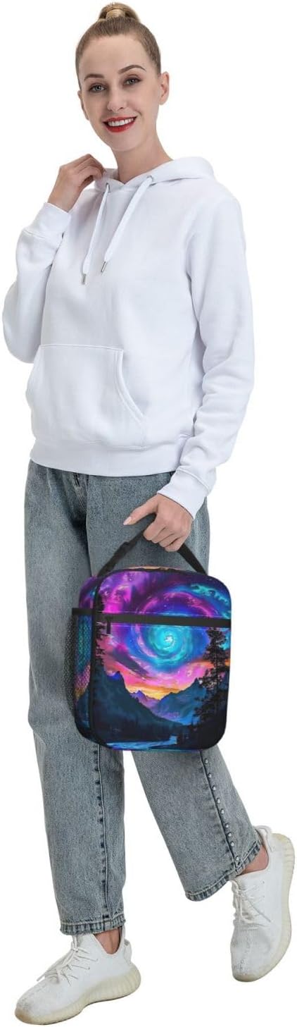 Galaxy Landscape Lunch Box for Women Men Adults Kids, Insulated Cooler Cosmic Sky Lunch Bag for School, Picnic, Office, Travel, Work, Portable Reusable Polyester Thermal Tote Lunch Bags
