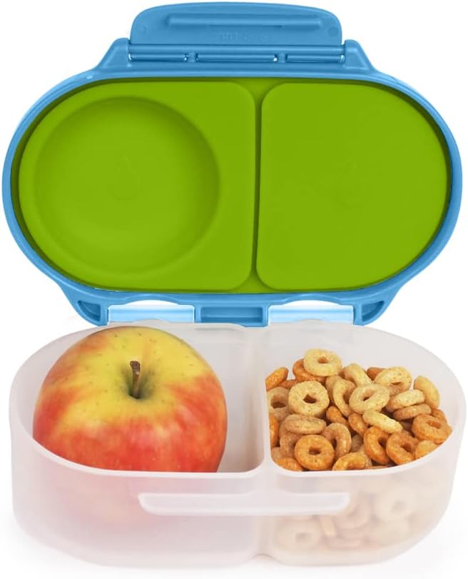 b.box Snack Box Reusable Snack Containers with Lids 2 compartments, Bento Box for kids and toddlers, Leakproof Lunch Box, BPA free and Dishwasher Safe Snack Container (Ocean Breeze, 1 3/4 Cup)