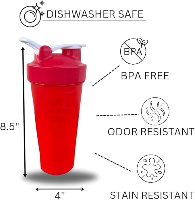 Blender Shaker Bottles for Protein, 28oz Portable Leakproof Pre-Workout Nutrition Water Bottle, BPA-Free Gym Shaker for Sports & Outdoor Motivational Protein Shaker-Combo (Red/Bue)