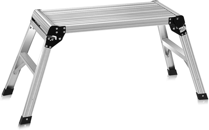 Giantex Work Platform Aluminum Step Ladder Drywall Safe CE Approved of Capacity 330 LBS Heavy Duty Portable Bench Folding Ladders Stool w/Non-Slip Mat (Silver)