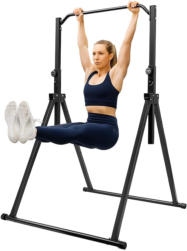 Foldable Power Tower Pull Up Bar, Height Adjustable Dip Station for Home Gym, Multi-Function Fitness Equipment for Strength Training and Workouts