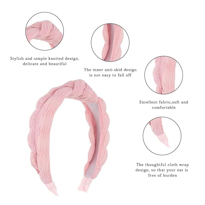 Madison Tyler Headbands for Women | Fashion Boho Top Knotted Pink Puff Cloth Workout Hairbands | Outdoor and Party Non-Slip Headbands