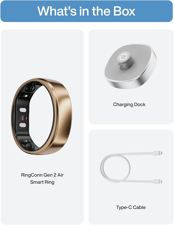 RingConn Gen 2 Air, Ultra-Thin AI Smart Ring, 10-Day Battery Life, Fitness/Sleep/Stress/HR Tracker for Women&Men, No App Fee for Standard Features, iOS & Android Compatible (Size 10, Dune Gold)