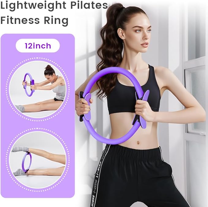 Home Pilates Essentials Kit for Women, with 5 Resistance Bands - Magic Circle Pilates Kit for Home Toning, Includes Yoga Ball, Stretch Strap & Gym Bag (13-Piece Complete Starter Set)