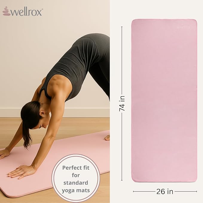 Yoga Mat Towel Non Slip - Ultra Absorbent Super Soft Microfiber Hot Yoga Towel Non Slip for Pilates & Fitness (74β x 26β, Pink)