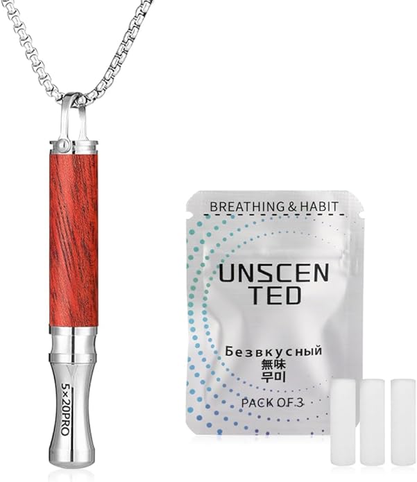 Breathing Necklace to Quit Smoking, Wood Breathing Necklace for Anxiety, Stress Relief, Stop Smoking, Includes Replaceable Unscented Cotton Filters