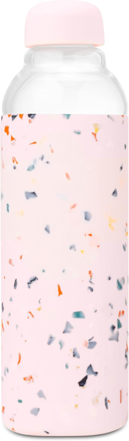 W&P Porter Glass Water Bottle w/ Protective Silicone Sleeve | Terrazzo Blush 20 Ounces | On-the-Go | Reusable Bottle for Coffee, Tea and Water | Portable
