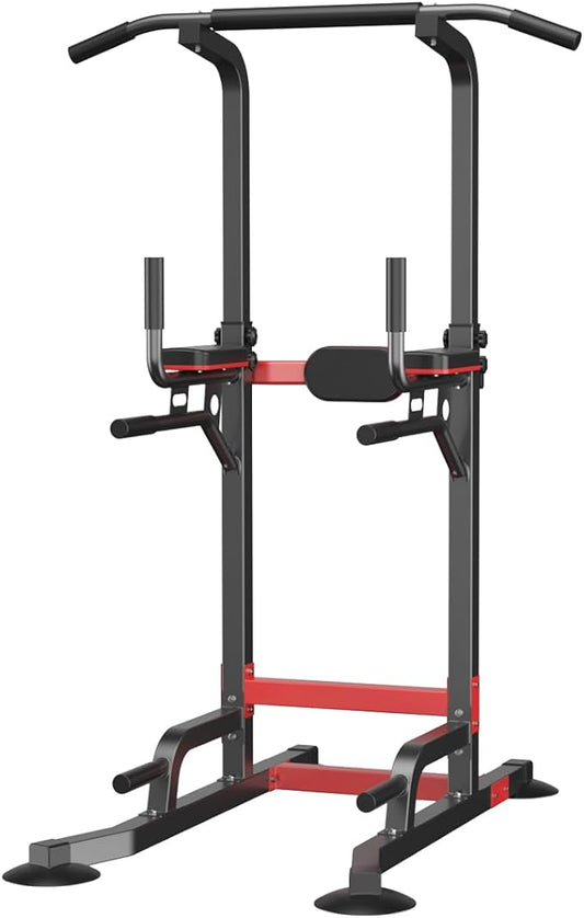 Power Tower Dip Station Pull Up Bar - Multi-Purpose Home Gym Equipment with Adjustable Height and Non-Slip Foot Pads - 330lbs/150kgs Capacity