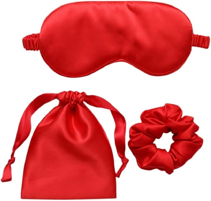 Silk Satin Sleeping Eye Mask, Red Sleep Eye Night Blindfold for Women and Men, Soft Breathable Blackout Eyeshade Eye Cover for Travel, Wedding Bridesmaid Gift