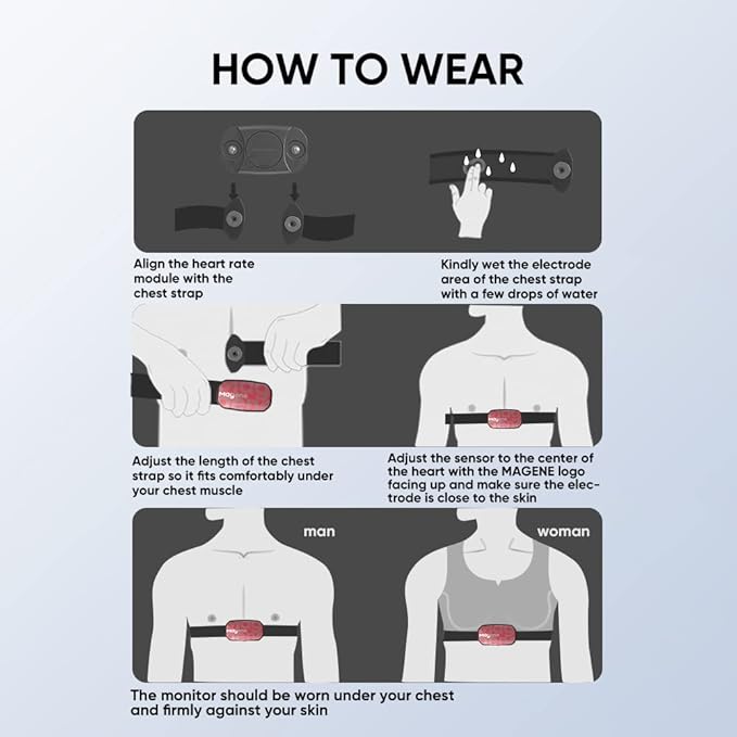 Magene H603 Chest Strap Heart Rate Monitor, ANT+ and Bluetooth Compatible with Fully Adjustable Strap, iPhone & Android Compatible