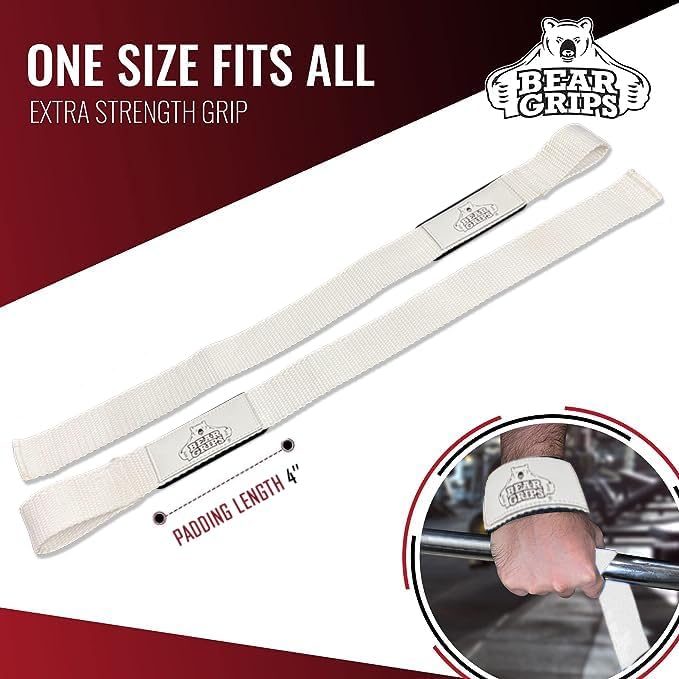 Bear Grips Lifting Straps - Gym & Weightlifting Straps for Men & Women, Deadlift Support, 2 Pairs