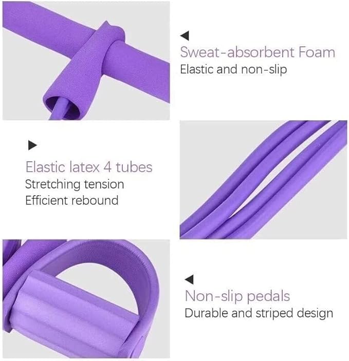 21 Fitness Resistance Bands - 4 Tube Pedal Ankle Puller, Yoga Handle Bands Exerciser Multifunction Trainer Tension Rope for Body, Abdomen, Waist, Arm, Tummy Exercise Stretching Training ( Color : Purp