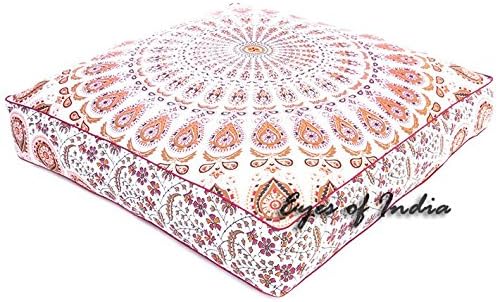 Eyes of India - Mandala Floor Pillow Cover Meditation Cushion Seating Throw Hippie Round Colorful Decorative Bohemian Indian Pouf Ottoman Handmade Cover ONLY (Orange N1, 35" x 35")