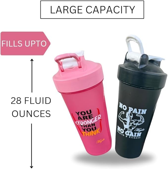 Blender Shaker Bottles for Protein, 28oz Portable Leakproof Pre-Workout Nutrition Water Bottle, BPA-Free Gym Protein Shaker for Sports & Outdoor Motivational Protein Shaker (Pink/Black)