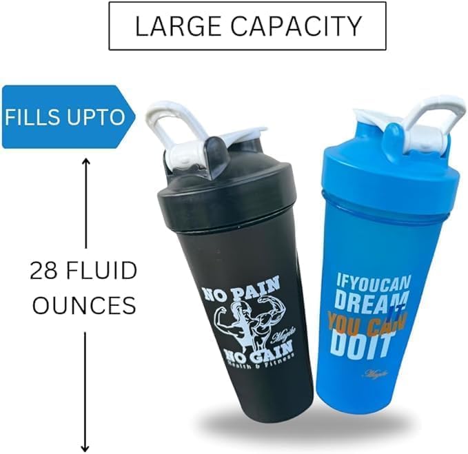 Blender Shaker Bottles for Protein, 28oz Portable Leakproof Pre-Workout Nutrition Water Bottle, BPA-Free Gym Protein Shaker for Sports & Outdoor Motivational Protein Shaker (Black/Blue)
