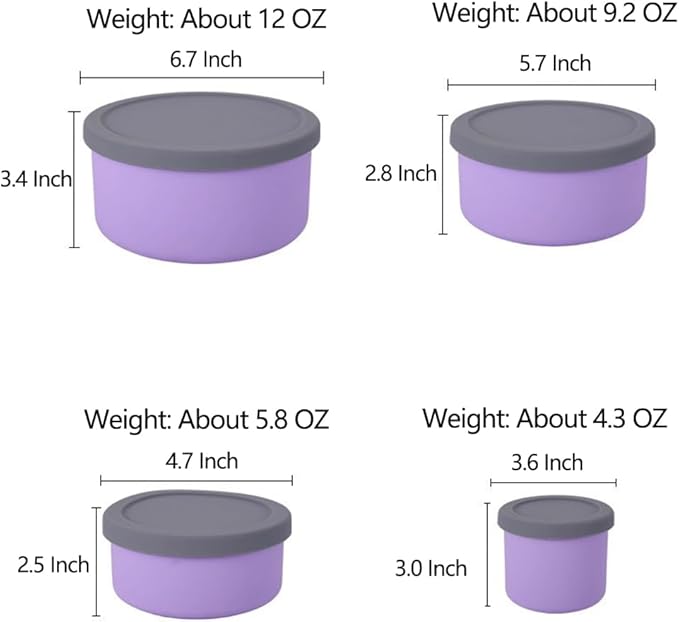 KSENDALO 4-Piece Silicone Food Storage Container Set with Lids (1300mL to 250mL) – Reusable, Leak-Proof for Meal Prep, Lunch, Travel & Camping-Purple