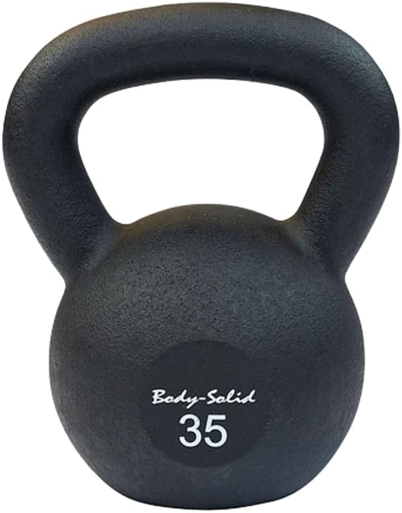 Body-Solid Matte Black Powder Coat Kettlebell with Kettle Grip Handle, Perfect Kettlebells for Weight Training and Core Workout Exercise Equipment