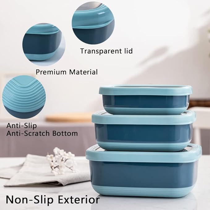 Lille Home Leak Proof Steel Food Containers - Snack Stainless Steel Containers - Ideal for Educational Settings & Daycare - Nesting Trio with Silicone Lids - 47oz+30oz+16oz - Dark Blue