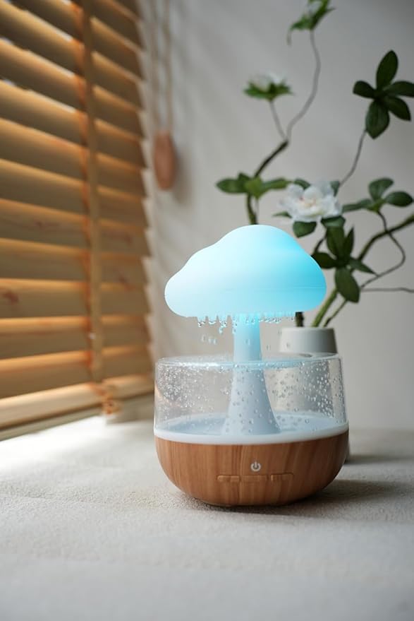 Weljoy Zen Raining Cloud Night Light Aromatherapy Essential Oil Diffuser Micro Humidifier Desk Fountain Bedside Sleeping Relaxing Mood Water Drop Sound (White) (White)