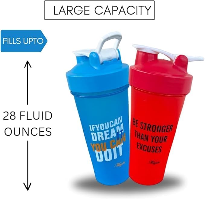 Blender Shaker Bottles for Protein, 28oz Portable Leakproof Pre-Workout Nutrition Water Bottle, BPA-Free Gym Shaker for Sports & Outdoor Motivational Protein Shaker-Combo (Red/Bue)