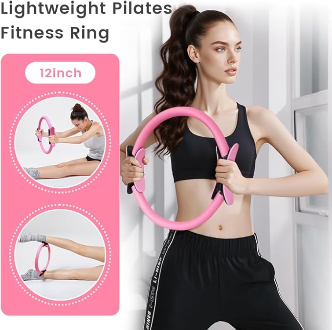 Home Pilates Essentials Kit for Women, with 5 Resistance Bands - Magic Circle Pilates Kit for Home Toning, Includes Yoga Ball, Stretch Strap & Gym Bag (13-Piece Complete Starter Set)