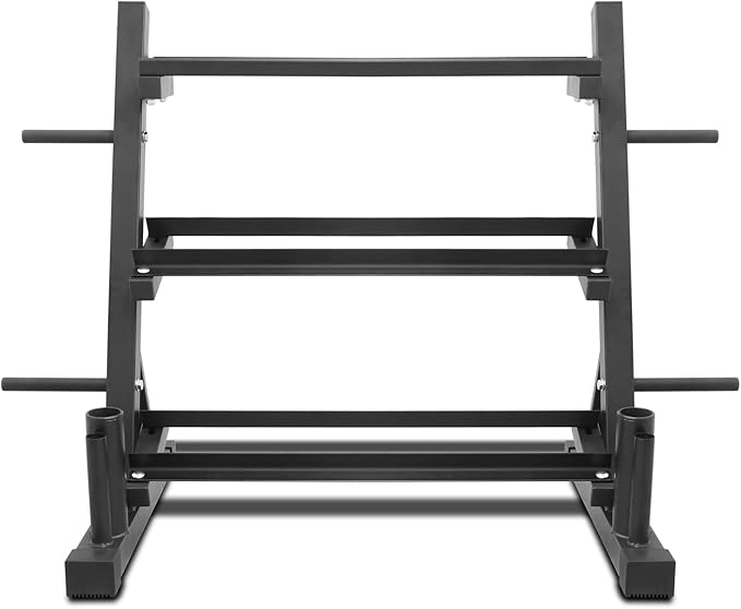 PENSUN 1200LBS Dumbbell Rack – 3 Tier Adjustable Weight Storage Stand with Side Barbell Plate Holder – Multi Purpose Home Gym Organizer for Dumbbells, Kettlebells, Barbell – Heavy Duty Alloy Steel