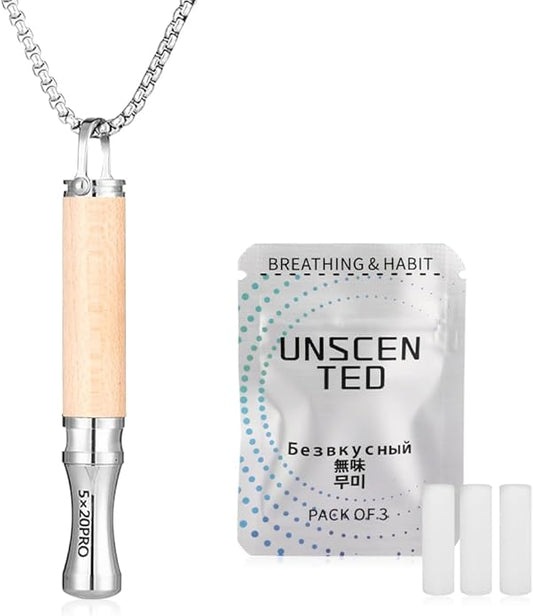 Breathing Necklace to Quit Smoking, Wood Breathing Necklace for Anxiety, Stress Relief, Stop Smoking, Includes Replaceable Unscented Cotton Filters