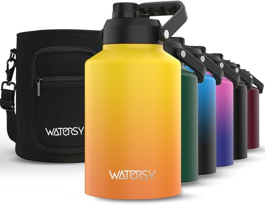 1 Gallon Water Bottle Insulated(Cold for 48 Hrs),BPA Free&Leak Proof,128oz Stainless Steel Water Jug,Big thermo,Large Water Bottle with Handle for Gym,Hiking,Camping&Travel,Gradual Yellow