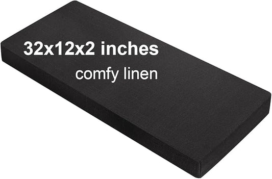 32x12x2 Linen Bench Cushion, Strengthen Breathable Indoor Seat Cushions, High-Density Bench Pad with Anti-Slip Bottom, Indoor Cushion for Bay Window Porch Furniture - Black